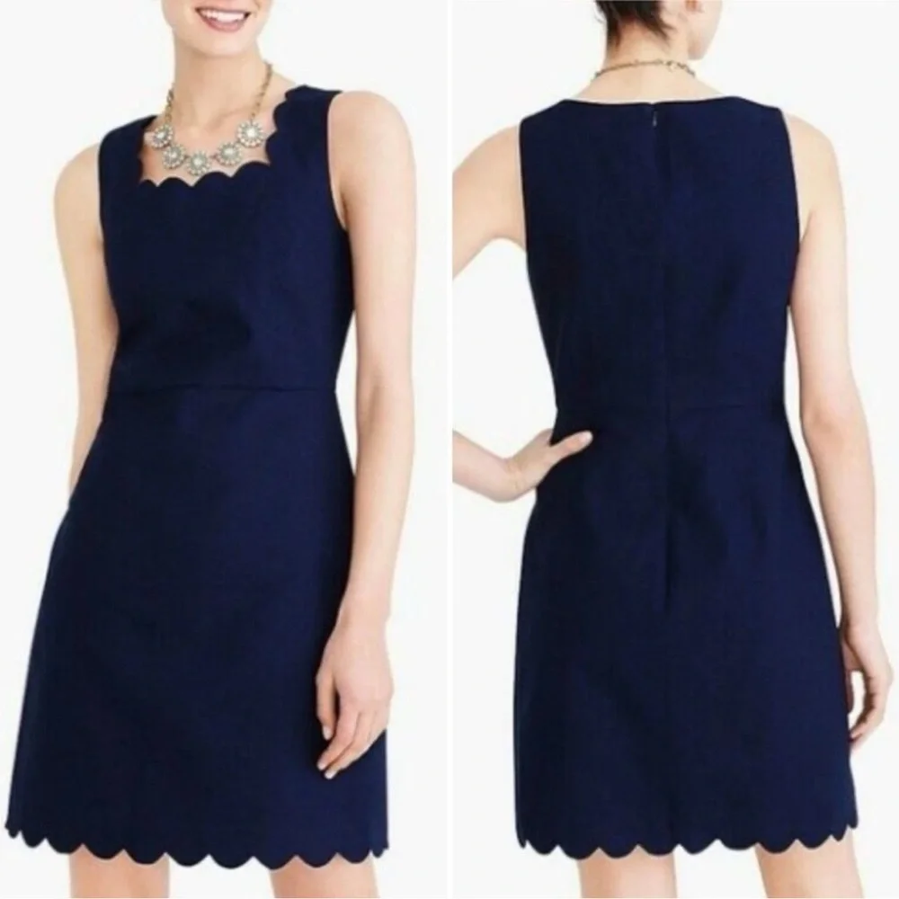 J Crew Women Sz 4 Navy Blue Scalloped Shift Sleeveless Dress Style A3744 - Picture 1 of 10